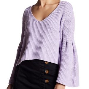 Free People Bell Sleeved Purple V-neck Sweater Large 100% cotton